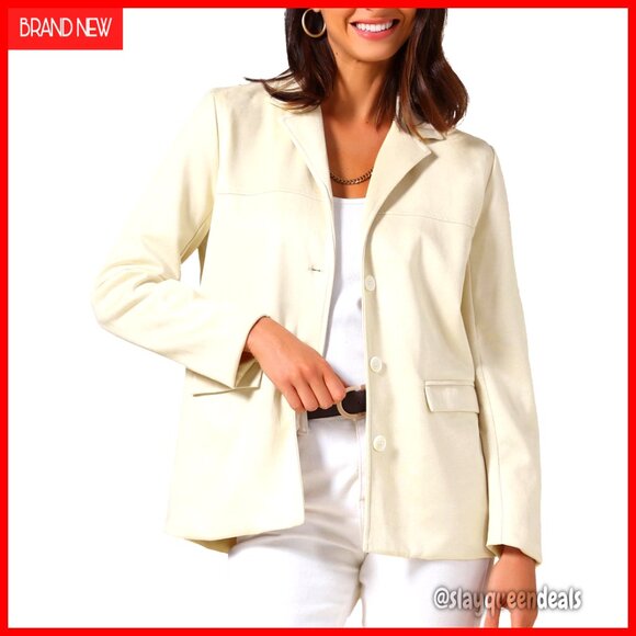Faux Suede Blazer Lapel Open Front Long Sleeve Business Casual Jacket